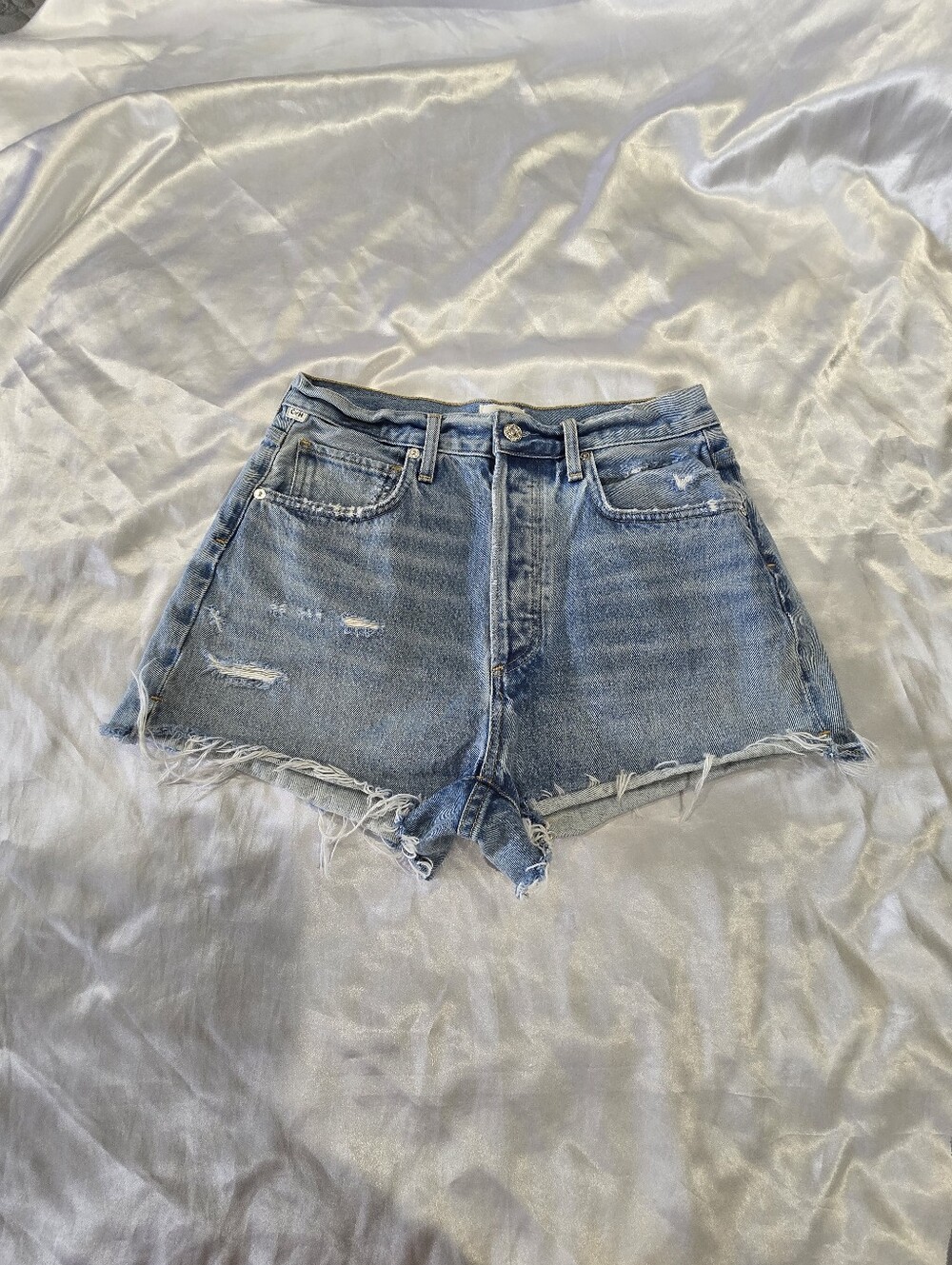 Citizens Of Humanity Light Blue Distressed High-Rise Denim Shorts